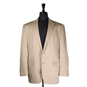 Ralph Lauren Mens Blazer Beige 100% Cotton 2 Button Lined Jacket Sport Coat 44R